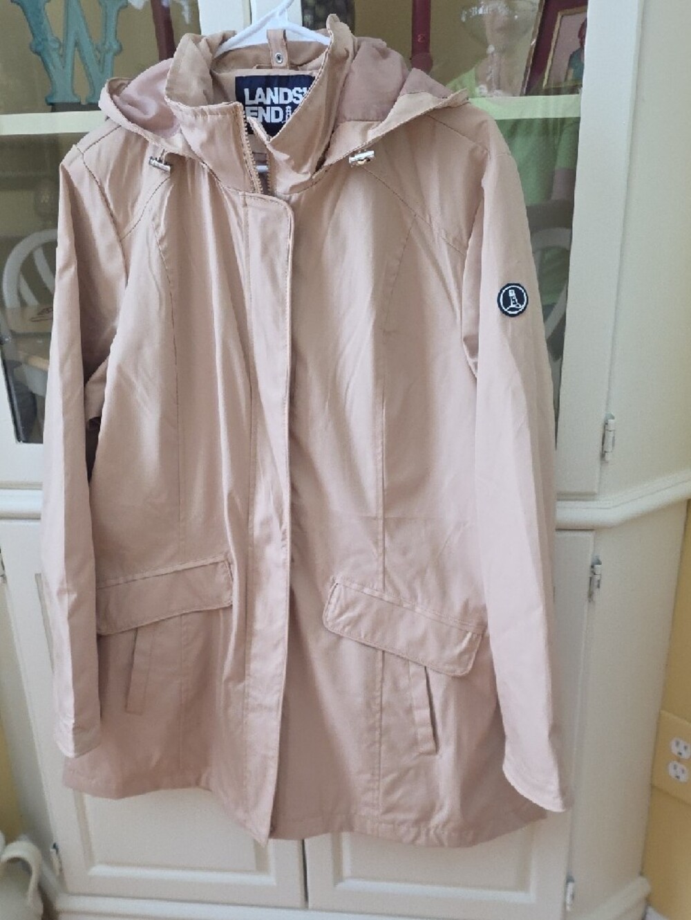 Lands' End Women's Light Beige Hooded Trench Coat - Picture 9 of 9